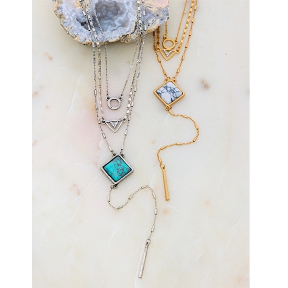 Boho Silver Multi Layer Stone & Chain Necklace - Picture 2 of 5